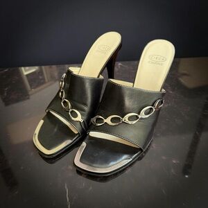 Joan & David Black Mules with Silver Accents